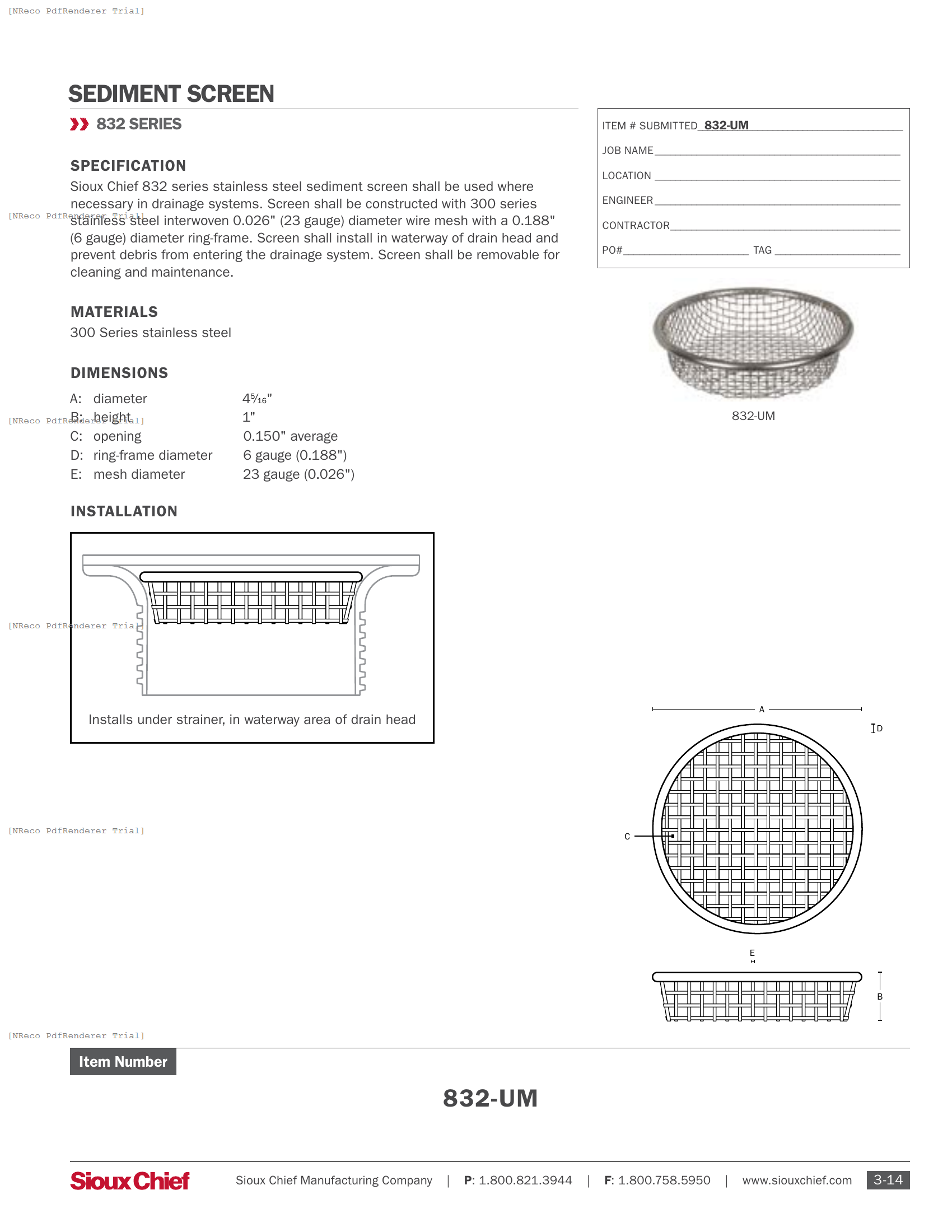 832-UM - FINISHLINE DEBRIS SCREEN - SPEC SHEET.PDF Specification Document